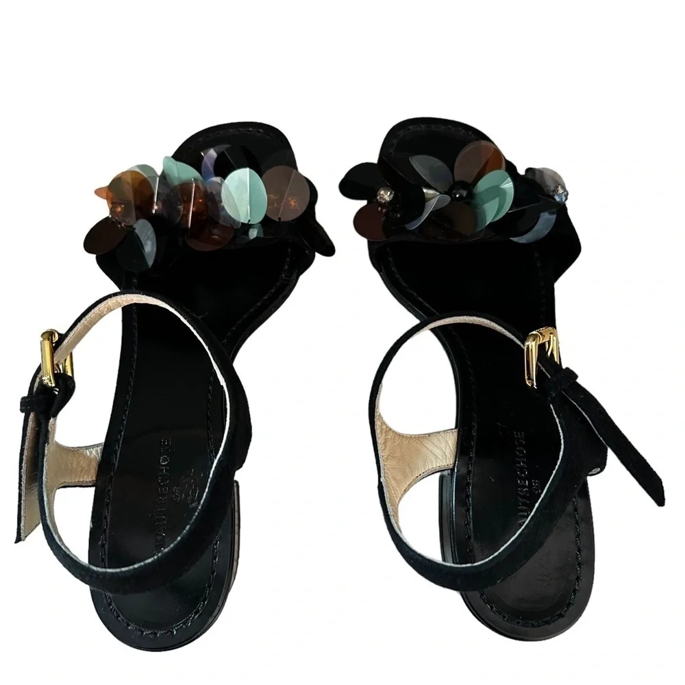 L’autre Chose | Black Open Toe Jeweled Block Heels Size 37